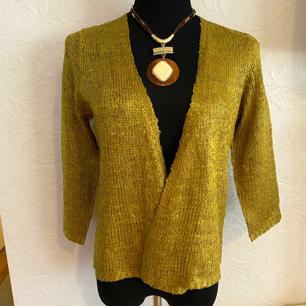 Joan Vass NY Open Front Cardigan Olive Press Women's  Size Medium NWT $68